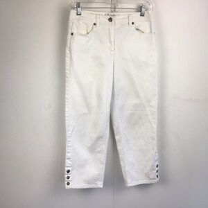 Talbots stretch white cropped jeans with snap closure details on cuffs. Size 4.